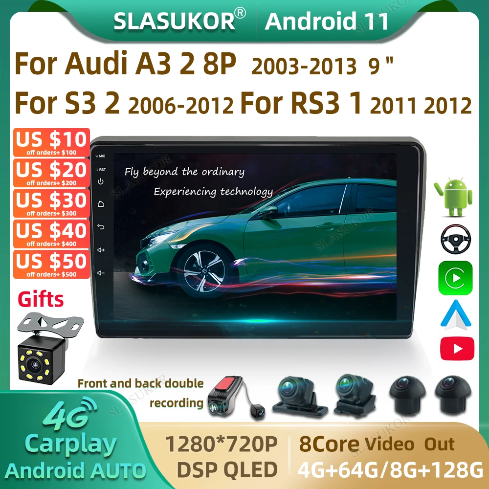 

9 Inch For Audi A3 2 8P S3 2 RS3 1 2003-2013 Android Car Radio Multimedia Video Car Audio Stereo Player Navigation Stereo GPS
