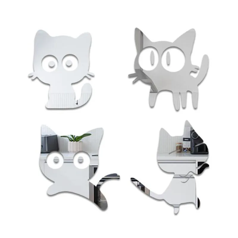 2 Sets Acrylic Cute Car Mirror Sticker Decorated Self-adhesive Wall Stickers for Children Bedroom Living Room