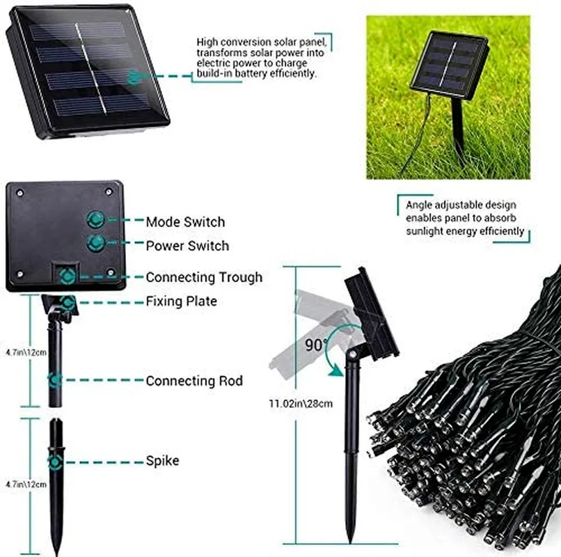 야외 LED 태양광 스트링 조명, 정원 파티오 마당 파티 장 요정 조명, 8 가지 모드, 400LED 120FT 방수