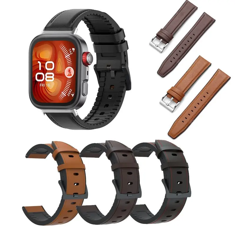 Elegant Leather-Silicone Hybrid Watch Strap Band