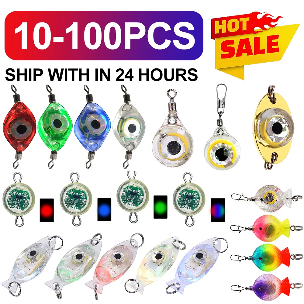 10-100Pc LED Deep Drop Mini Fishing Lure Light Underwater Eye Shape Fishing  Squid Fishing Bait Luminous Lure for Attracting Fish