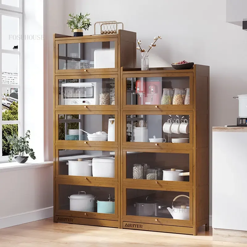Modern Bamboo Kitchen Cabinets for Kitchen Furniture Household Tableware Storage Cabinet Multi-layer Shelf with Flip Door U