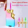 Creative Three Flame Butane Gas Lighter Metal Gradient Flame Switching Cool Windproof Torch Lighter Smoking Accessories Gadgets 1