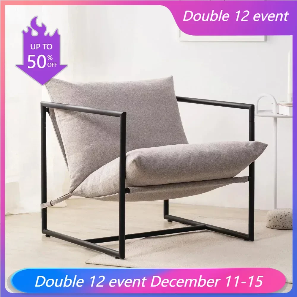 

Metal Framed Sling Accent Chair, Oatmeal Bedroom Chair