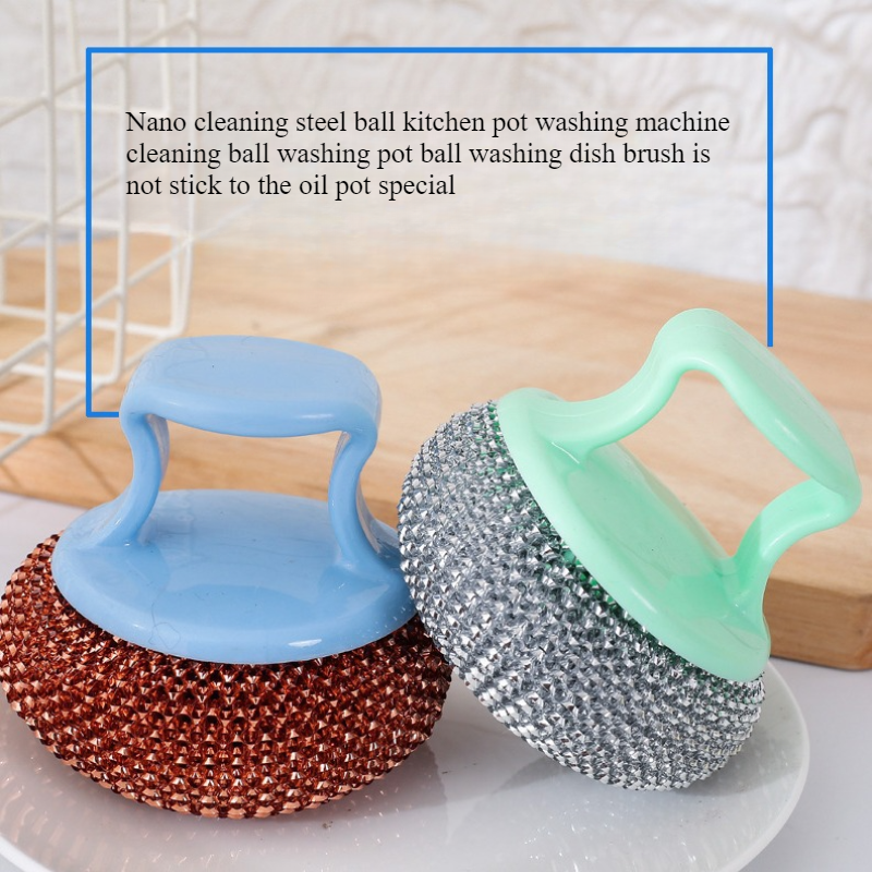 Kitchen Scrubber PET Cleaning Ball Long Handle Replace Cleaning Brush Wash Dishes Wash POTS Brush Fiber Steel Ball