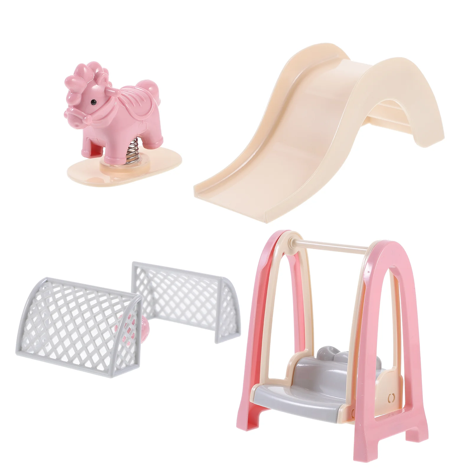 

Dollhouse Furniture Plastic Outdoor Playset Miniature Slide Swing Rocking-Horse Football Goal Models Girls Pretend Playhouse