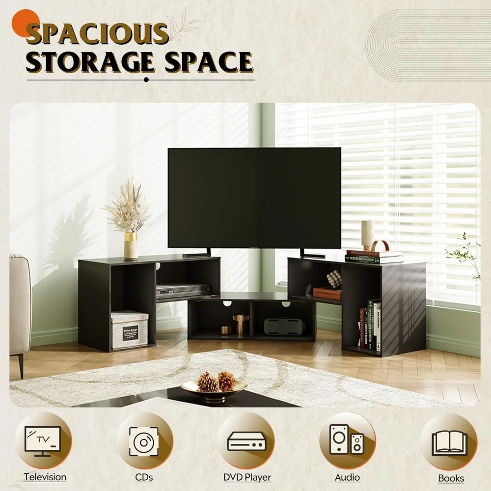 TV Stand, Deformable TV Stand with LED Strip, Modern Entertainment Center, Gaming Media 3 Pieces Console Cabinet 4