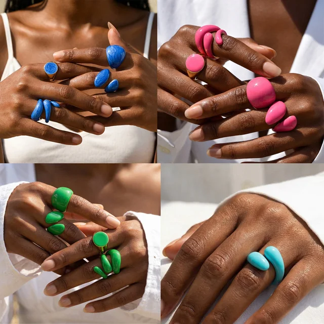 Bagues empilables torsadées ouvertes pour femmes, bague statement audacieuse géométrique bleue en émail croisé, résistante à l'eau
