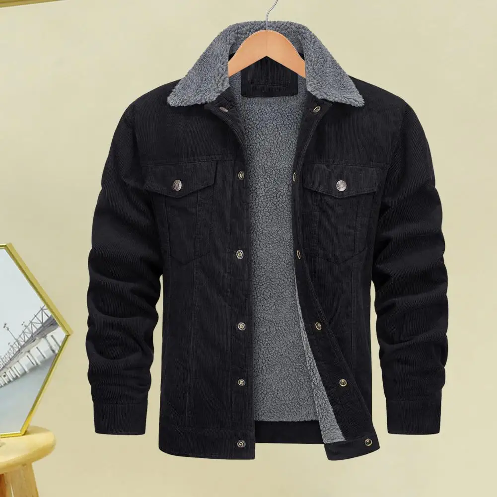

Мужская однобортная куртка, уютная однобортная мужская зимняя куртка с лацканами и плюшевой подкладкой, стильные свободные карманы
