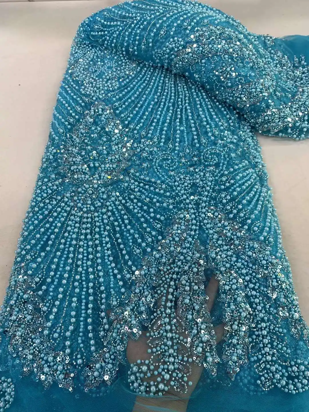 African Sequins Beads Lace Fabric French Nigerian Fabrics For Women Party