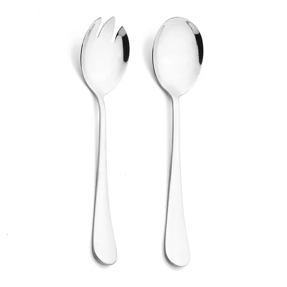 2Pcs Salad Spoon Fork Stainless Steel Salad Dessert Spoon Cutlery Set Serving Spoons Kitchen Utensils Accessorie Tableware