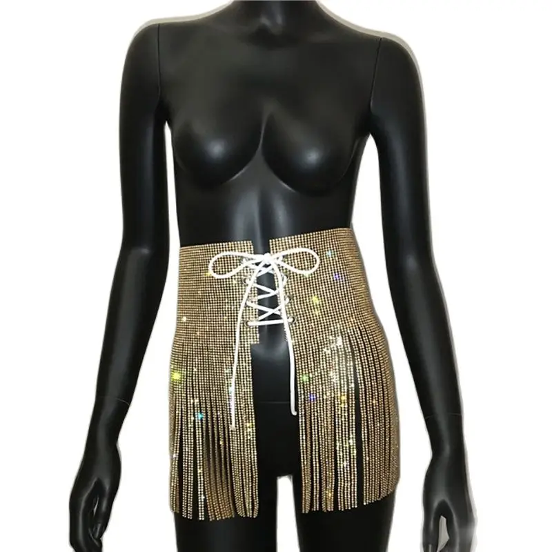 Hurly Burly Fringe Belt Skirt Silver Rhinestone Tassel Skirt - Main Image