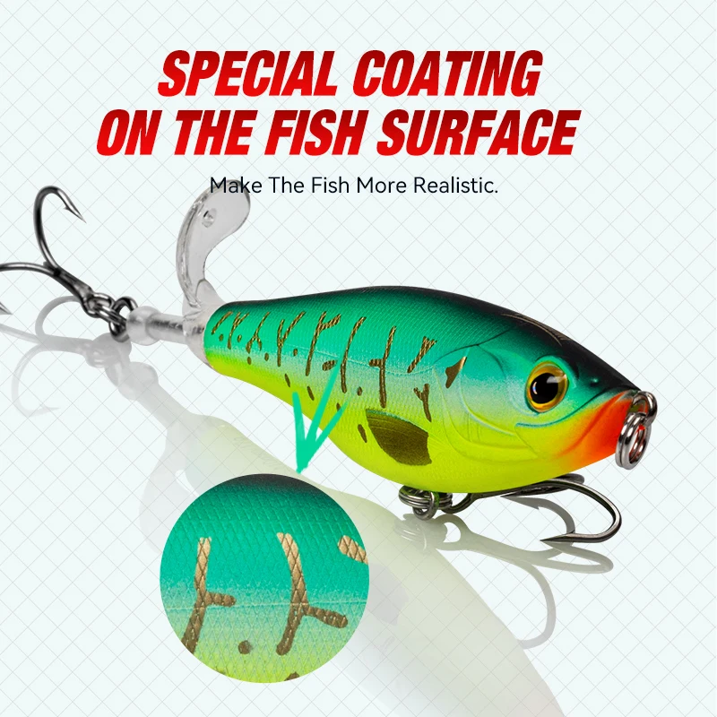 Topwater Bass Fishing Lures Set,Plopping Minnow Lure with Floating Rotating  Tail Freshwater Artificial Hard Baits Swimbait Slow Sinking Lures for