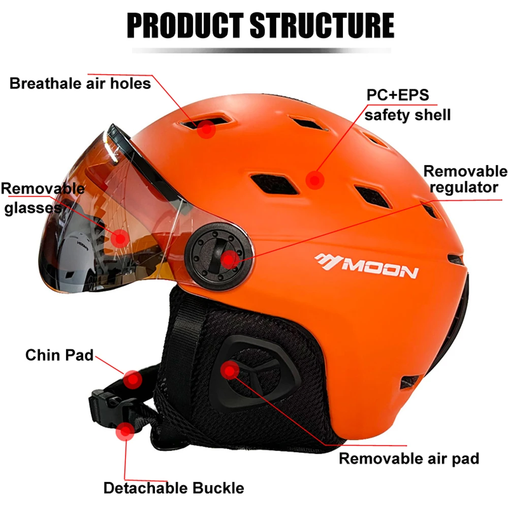 MOON Goggles Skiing Helmet Integrally-Molded PC+EPS High-Quality Ski Helmet Outdoor Adult Sport Ski Snowboard Skateboard Helmets 2