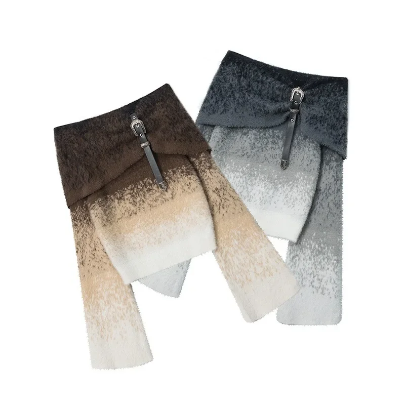 

Miiiix, вязаный Ретро свитер на одно плечо с градиентом, женский короткий Модный пуловер, топ, женская одежда во французском стиле