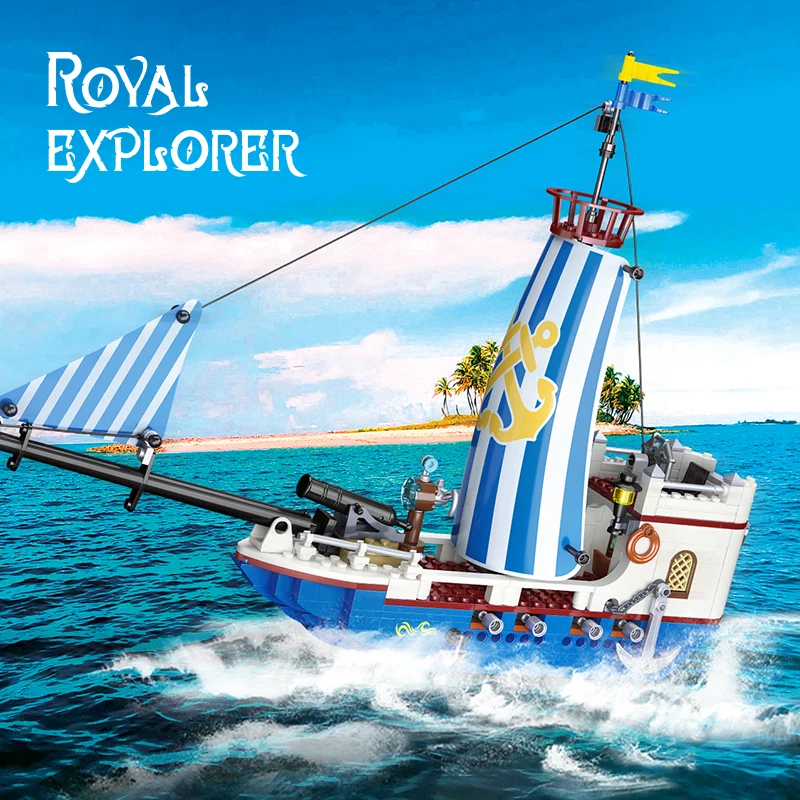 Ocean Adventure Ship Sail Puzzle Blocks - Decorative and Fun Building Set with Unique Flag Designs