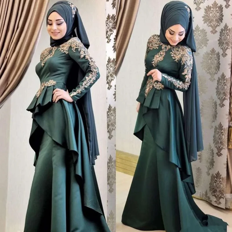 

VENUS Arabic Muslim Prom Dresses Mermaid Hijab High Neck Formal Dresses Long Sleeve Evening Dress Lace Appliques Party Dress