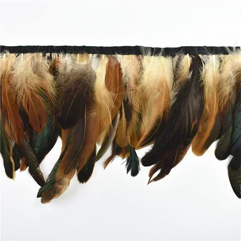 Nastro Decorativo con Frange di Piume di Gallo Colorate, Piume di Pollo Nero, Nastro di Piume di Fagiano per Cucito, Accessori per Abbigliamento e Decorazioni - immagine 3
