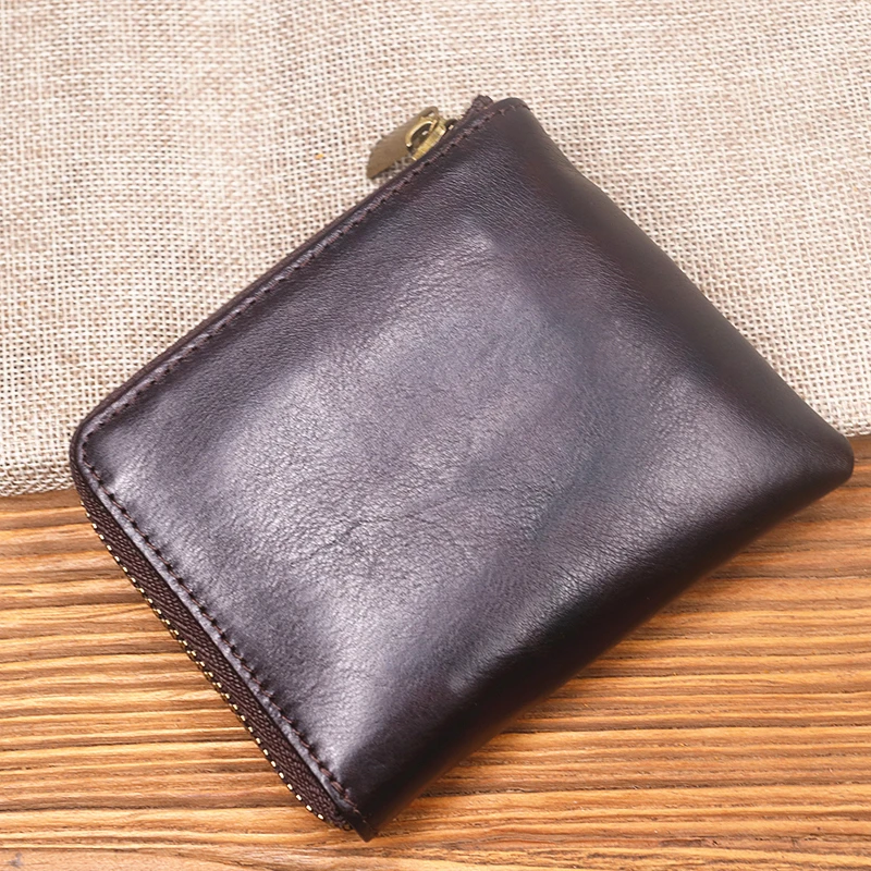 ASHLIN Men's Wallet With Zipper - Genuine Tuscany Cowhide, 8 Card Slots, Coin Pouch & ID Windows