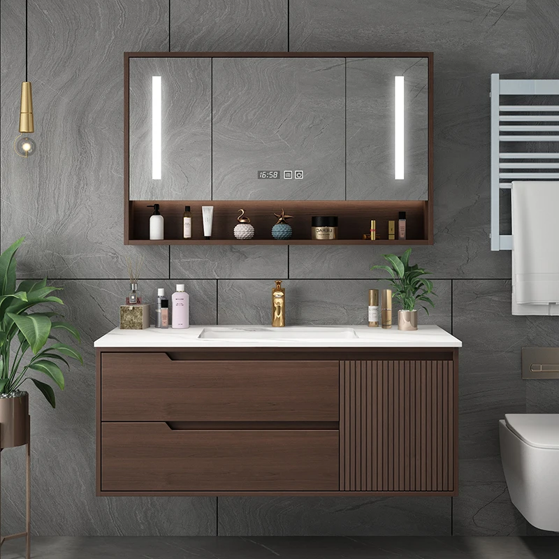 solid wood rock slab pool washbasin smart bathroom cabinet New Chinese bathroom cabinet combination