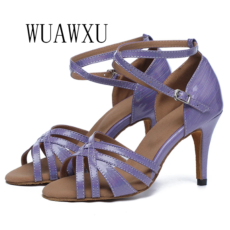 NATASHA New Latin Dance Shoes Women's Medium High Heels 8.5cm Social Dance Shoes Soft Sole Dance Shoes Cha Waltz