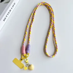 Hand - Woven Fashion Lanyard with Heart Pendant - Polyester / Nylon (Yellow / Gold)