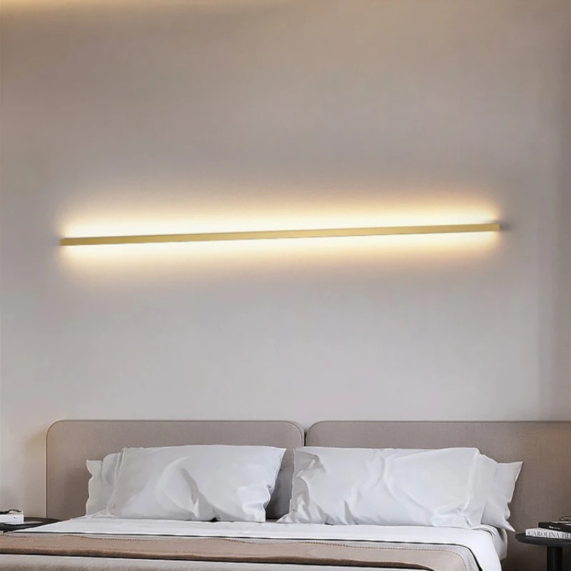 LED Wall Lamp 60/80/100/120cm Dimming Switch Bedroom Bedside Sconces Black Gold White Metal Parlor Aisle Bathroom Lamp