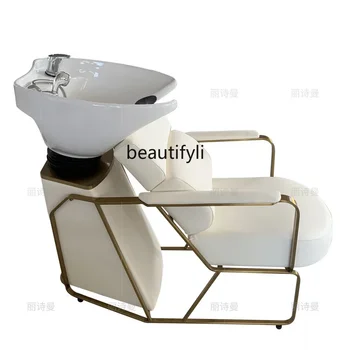 세라믹 대야 샴푸 의자, 이발소, 누워 있는 하프 헤어 살롱, 마사지 플러싱 침대
