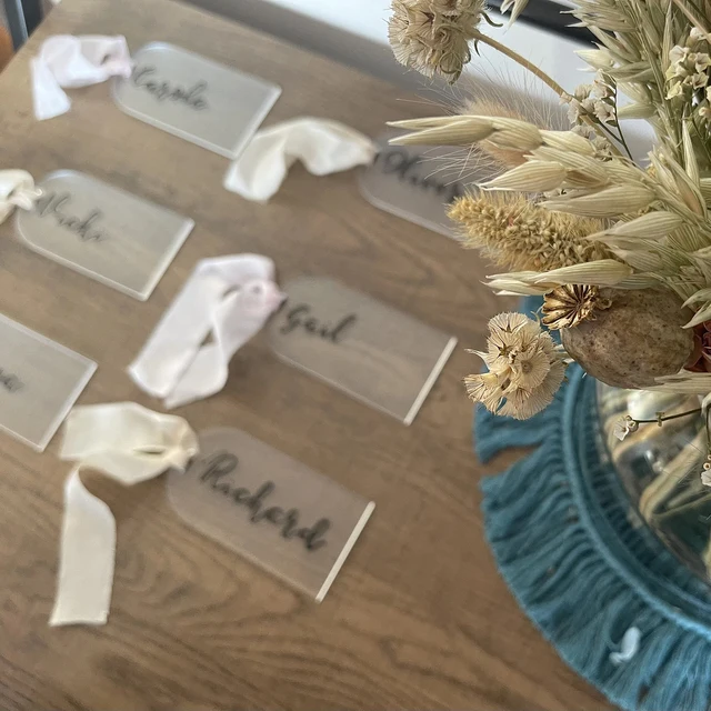100 Targhette Trasparenti In Acrilico Per Matrimoni - Etichette Regalo, Segnaposto Fai Da Te - Foto 2