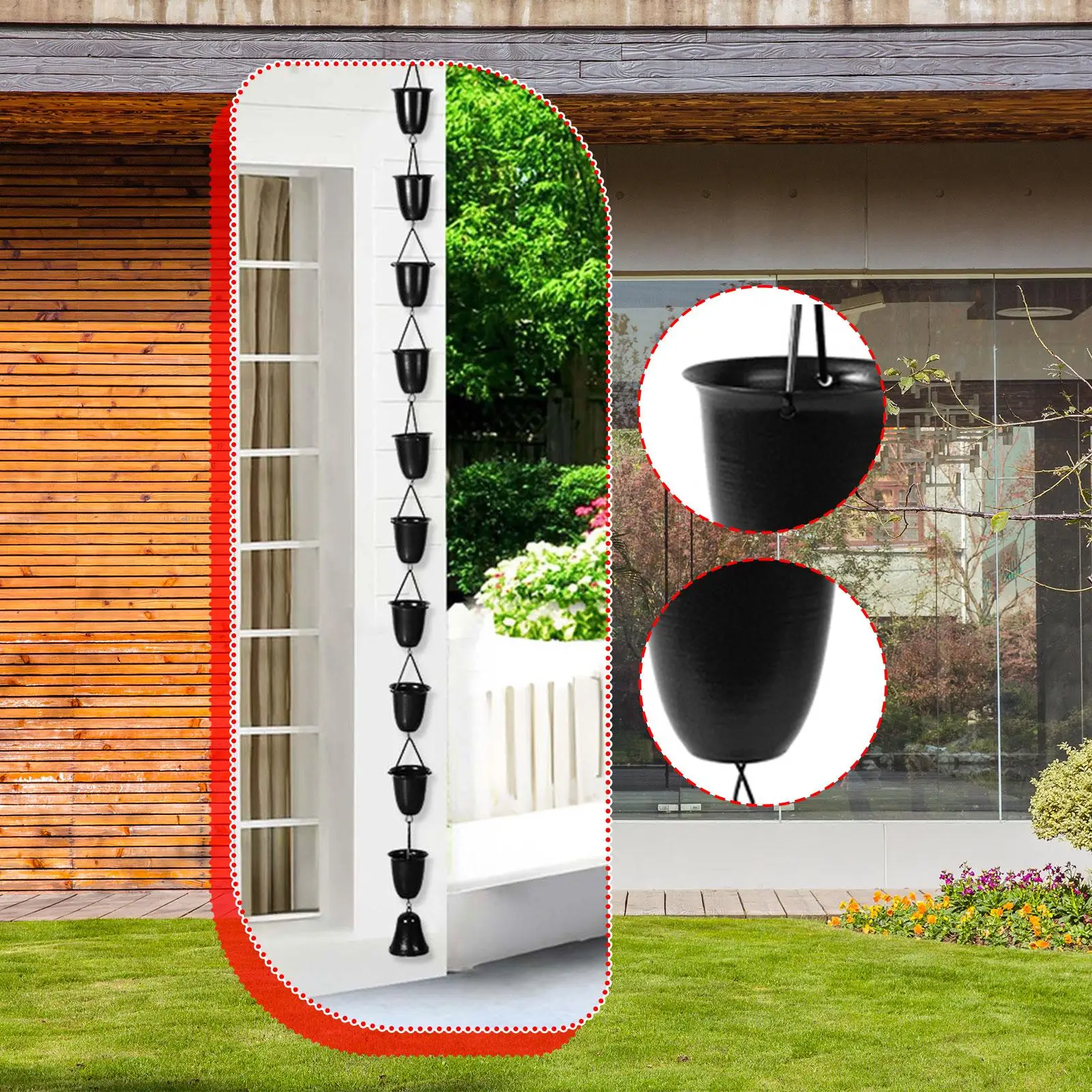 Black Metal Cup Rain Chain for Gutters 2