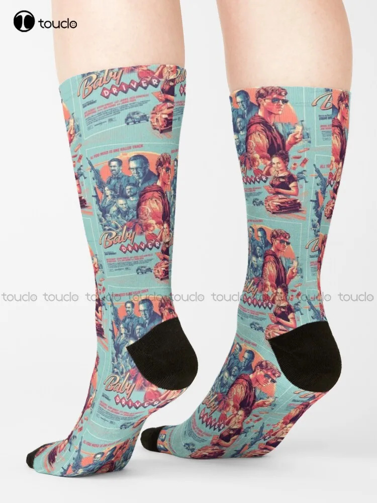 

Baby Driver Movie Poster Socks White Long Socks Unisex Adult Teen Youth Socks 360° Digital Print Harajuku Gd Hip Hop Gift Retro