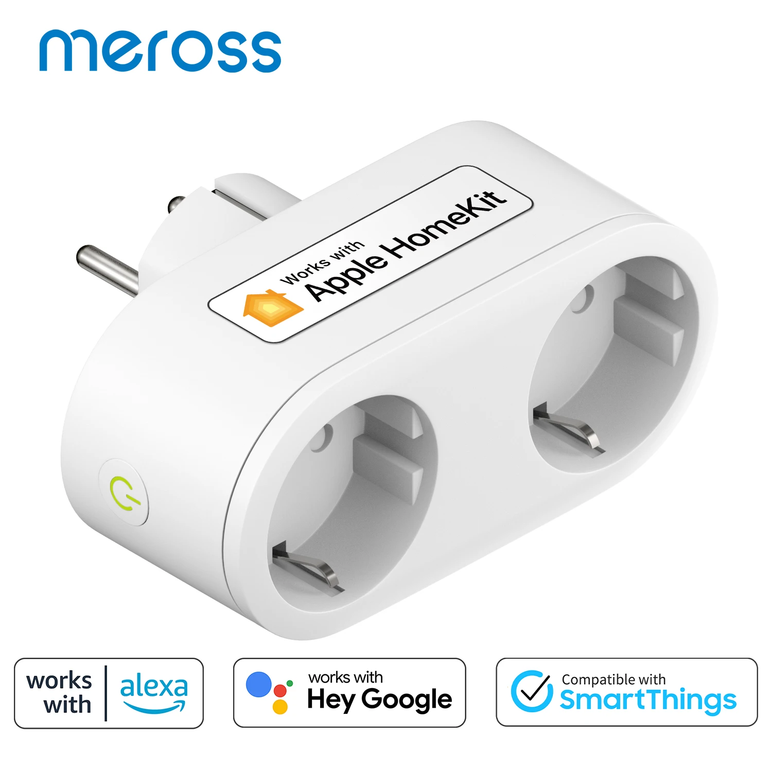 Meross Homekit WiFi Dual Socket EU Plug 2 in 1 Switch App Remote Timing Voice Control Support Alexa Google Home SmartThings smart gateway zigbee 3 0 intelligent home zigbee central hub smart life app control voice control compatible with ios homekit