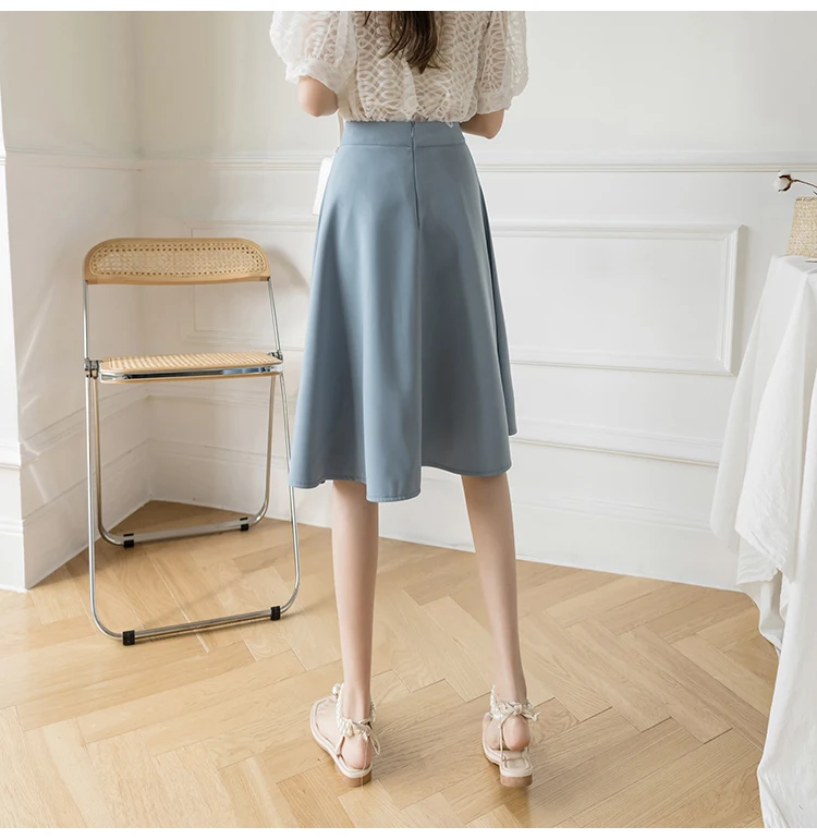 plaid skirt High Waist Women A-line Skirts New 2022 Spring Korean Style Plain Color All-match Knee Length Ladies Elegant Casual Skirt W1022 short skirt