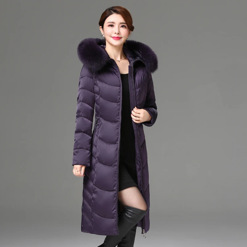 Shengyu Boya's New Middle-Aged and Elderly Slim-Fitting Knee-Length Mother's Wear down Jacket Women's Jacket Large Fur Collar Thickeneded Outwear