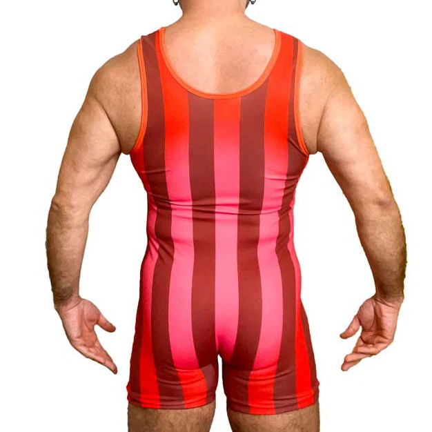 Red Vertical Stripes Wrestling Singlet Bodysuit Leotard Outfit GYM PowerLifting Swimming Running Weightlifting Skinsuit