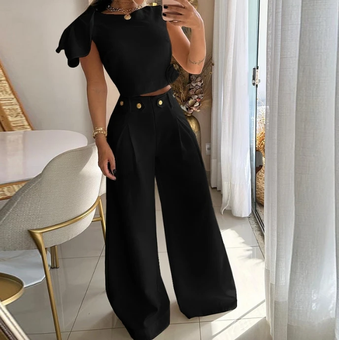 Pants Sets for Women 2023 Solid Sleeveless T Shirt Wide Foot Pants Casual Sexy Women's Two Piece Set New Set Fashion Trendy