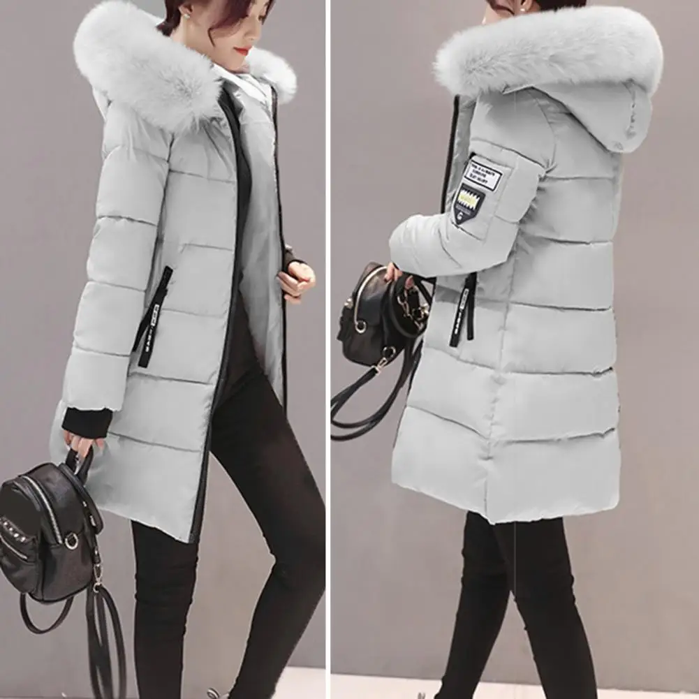 Women Winter Cotton Coat Hooded Mid Length Outerwear Windproof Warm Long Sleeve Jacket Solid Color Slim Fit Lady Down Coat 5