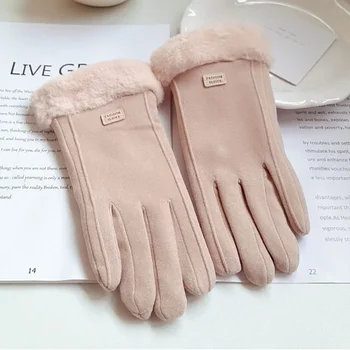Women Winter Thick Plush Gloves Fashion Warm Suede Outdoor Guantes Lady Touchscreen Driving Gloves Sports Cycling Mittens 6