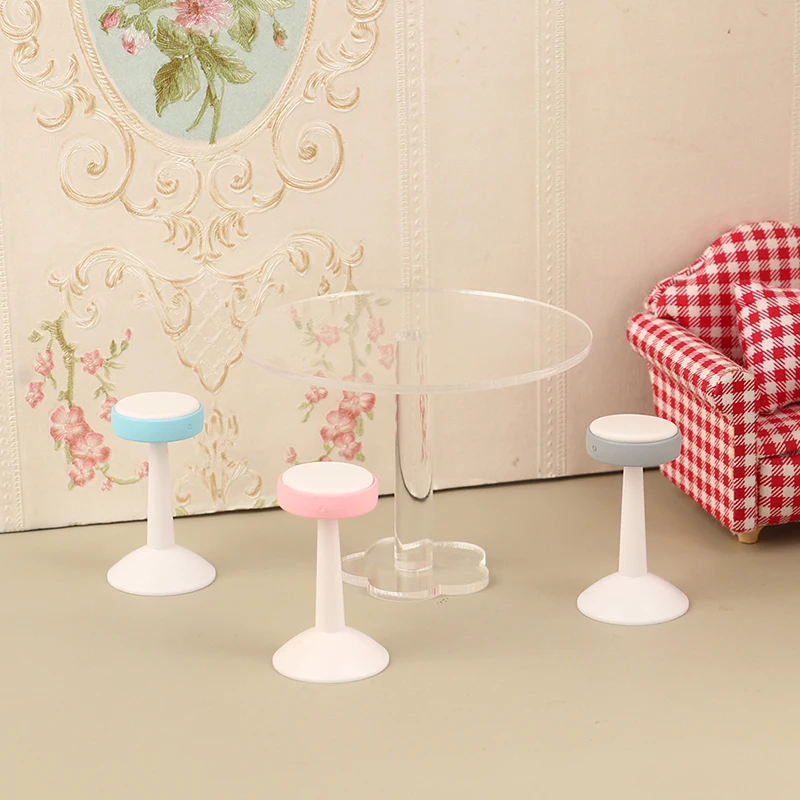 

1:12 Dollhouse Acrylic Round Table Chair Model Doll House Dessert Table Dollhouse Miniature Furniture Decoration