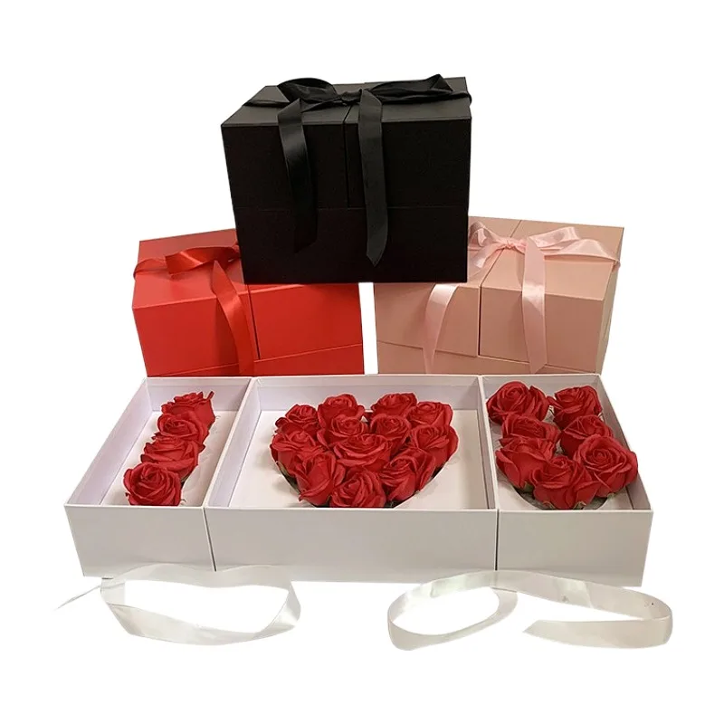 

Wedding Gift Paper Box Valentine's Day Flower Ribbon Bow Packing Cardboard Carton I Love You Rose Gift Box For Girlfriend