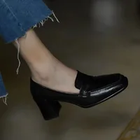 2024 Spring and Autumn Shoes Square Toe Casual Shoes Formal Black Light Mouth Solid Color Fashion Simple Basic Style High Heels 1