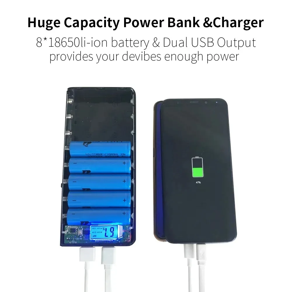 18650 DIY Battery Power Bank Dual USB Type-C 5V for Phone Charging for iPhone, Xiaomi, Huawei Storage Box Case Without Battery