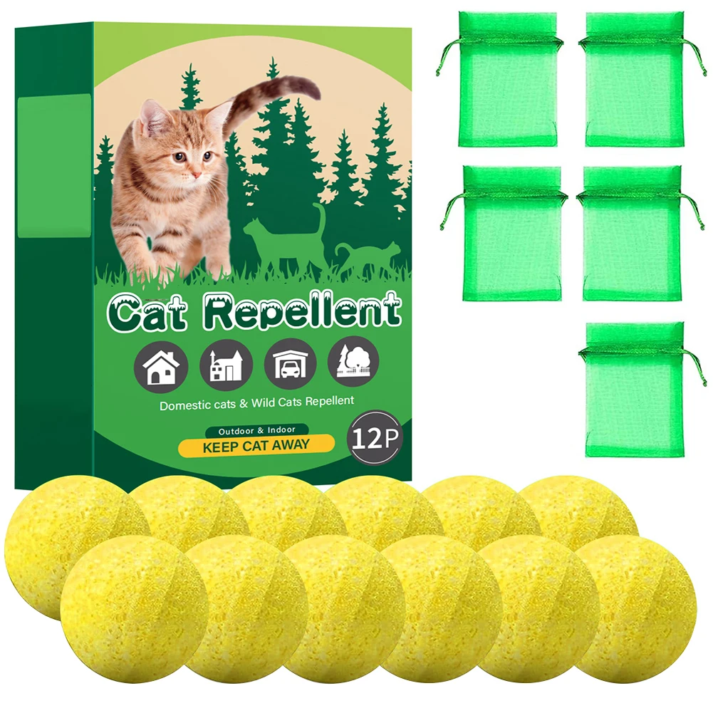 12 Pack Cat Deterrent Ball Natural Peppermint Oil Cat & Dog Nature Repellent Device To Keep Feral Cats Stray Dogs Out of Yard