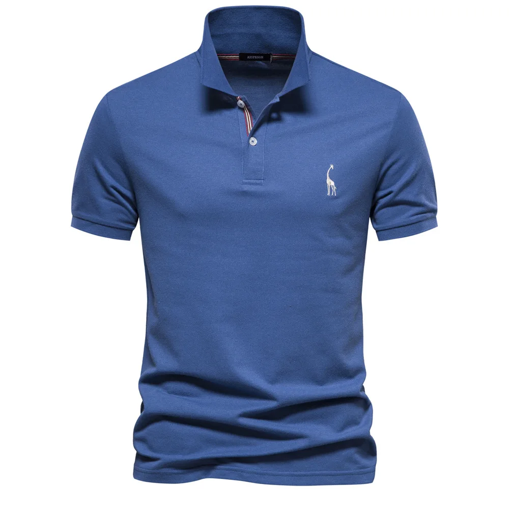 

High quality men's T-shirt European size 80% cotton casual fawn Embroidery POLO men's T-shirt solid color lapel short-sleeved to