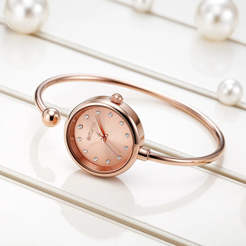Skone New Style Bracelet Watch Women's Fashion Simple Versatile Wrist Watch Exquisite Thin Band Waterproof Quartz Watch