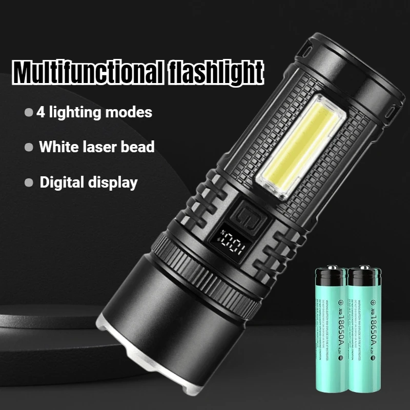 Strong Light Flashlight Multifunctional Digital Display Lantern Outdoor Camping USB Rechargeable Torch Telescopic Zoom Lamp