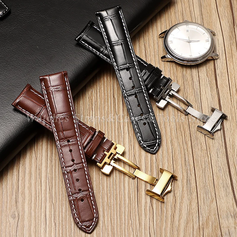 Premium Cowhide Leather Watch Strap with Butterfly Double Push Buckle – Multiple Widths Available