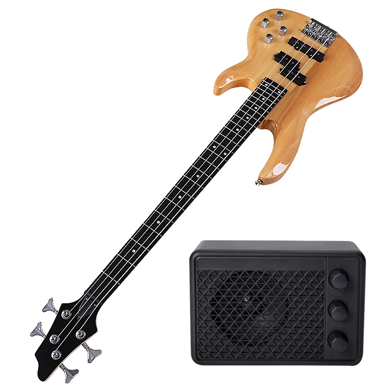 

4 Strings Electric Bass Guitar With AMP 43 Inch Bass Guitar With Speaker High Gloss Finish Solid Basswood Body Metallic Red blue