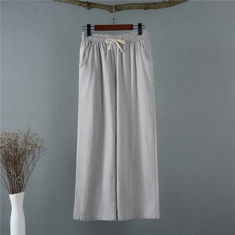 Cotton and linen wide leg pants for women summer 2021 new high waist loose straight pants slim casual pants for women capris women Pants & Capris