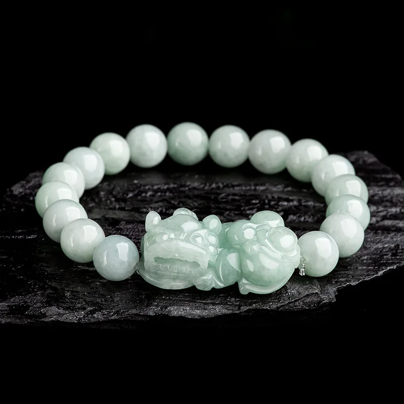 

Natural Myanmar A-grade Jadeite Fortune King Pixiu Hand String Ice Jade Beads Bracelet Men's Women's Jewelry Drop Shipping